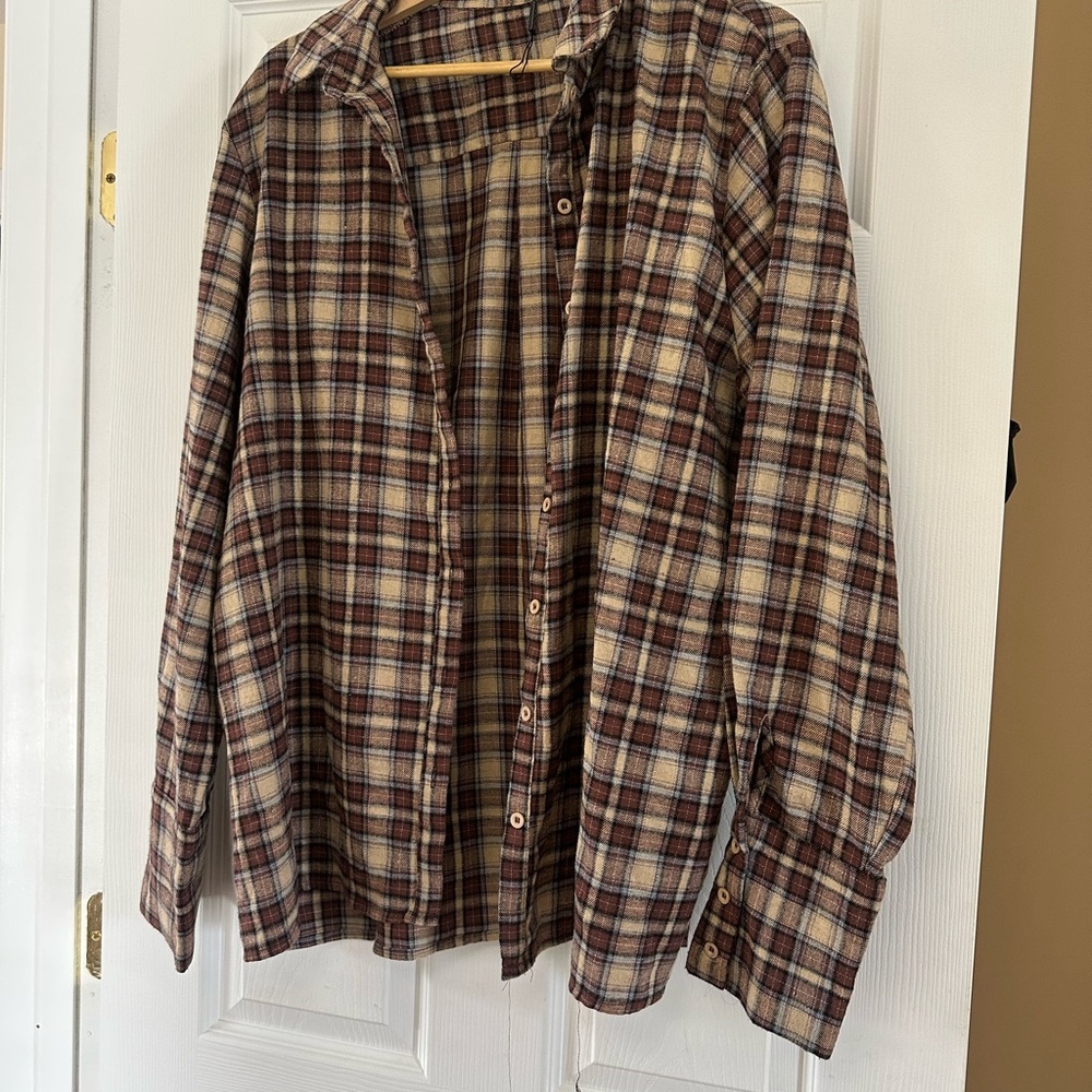 PrettyLittleThing Plaid Button Down Shirt - Brown and Cream